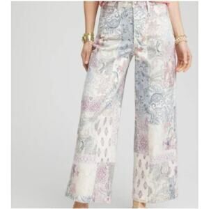 CHICOS Women’s US 10 PETITE So Slimming High Rise Wide Leg Crop Patchwork Jeans